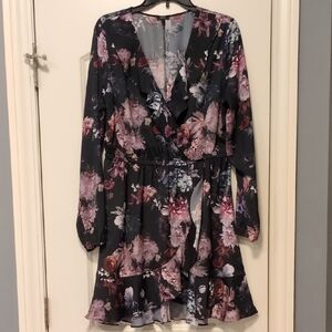 Express Dark Floral Long Sleeve Dress
